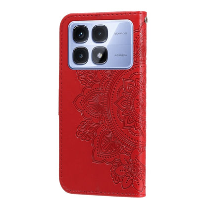 For Redmi K70 Ultra Seven-petal Flowers Embossing Leather Phone Case(Red) - Xiaomi Cases by buy2fix | Online Shopping UK | buy2fix