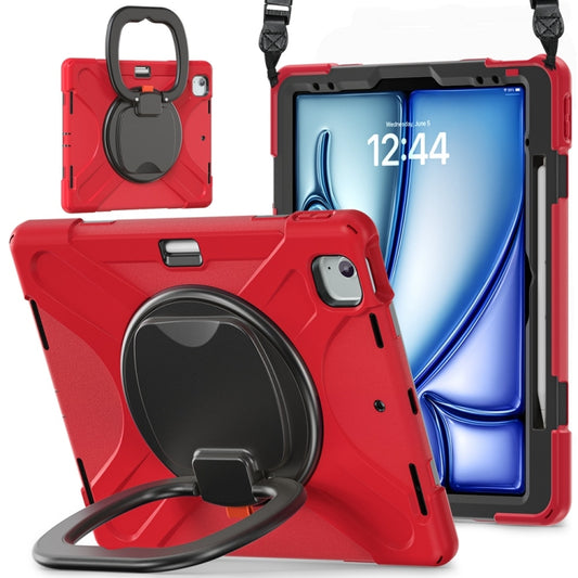 For iPad Air 13 2024 Silicone Hybrid PC Tablet Case with Holder & Shoulder Strap(Red) - iPad Air 13 2024 Cases by buy2fix | Online Shopping UK | buy2fix