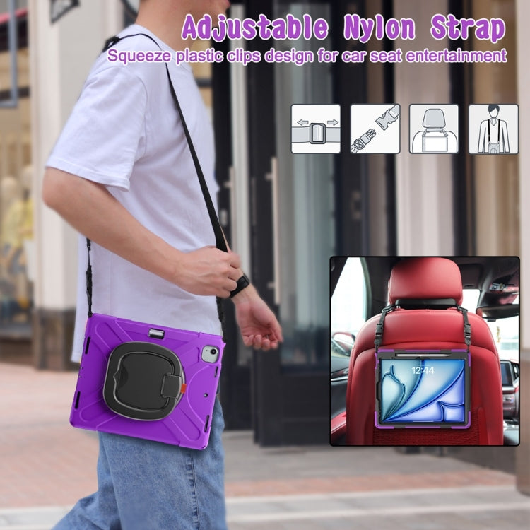 For iPad Air 13 2024 Silicone Hybrid PC Tablet Case with Holder & Shoulder Strap(Purple) - iPad Air 13 2024 Cases by buy2fix | Online Shopping UK | buy2fix