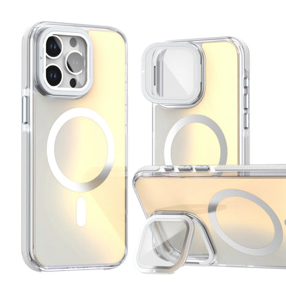 For iPhone 16 Pro MagSafe Gradient Color Lens Film Phone Case with Lens Fold Holder(White) - iPhone 16 Pro Cases by buy2fix | Online Shopping UK | buy2fix