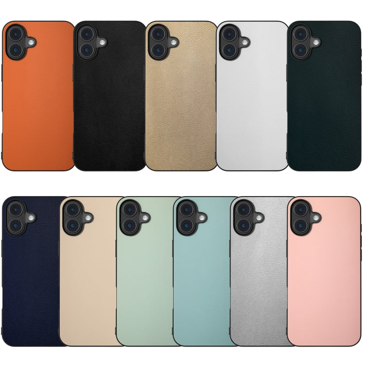 For iPhone 16 Plus PU Leather Black Frame Full Coverage Phone Case(Peach Pink) - iPhone 16 Plus Cases by buy2fix | Online Shopping UK | buy2fix