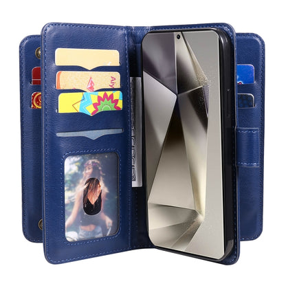 For Samsung Galaxy S25 Ultra 5G Multi-Function Wallet 10 Card Slots Leather Phone Case(Dark Blue) - Galaxy S25 Ultra 5G Cases by buy2fix | Online Shopping UK | buy2fix