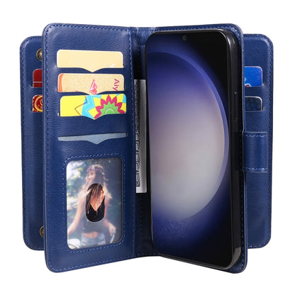 For Samsung Galaxy S25 / S24 5G Multi-Function Wallet 10 Card Slots Leather Phone Case(Dark Blue) - Galaxy S25 5G Cases by buy2fix | Online Shopping UK | buy2fix