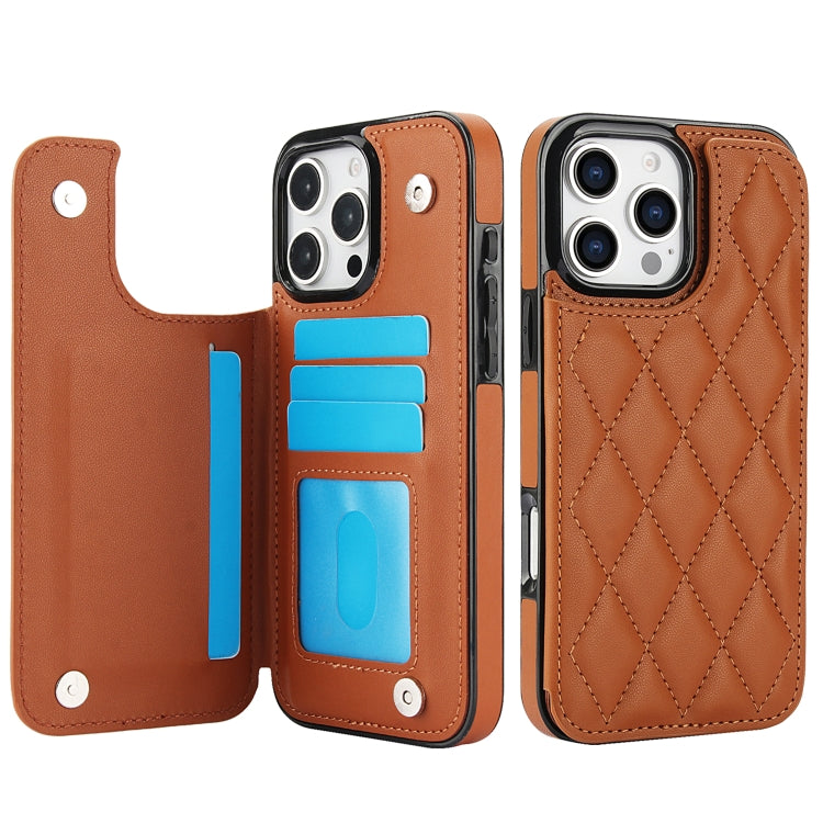 For iPhone 16 Pro Double Buckle Rhombic PU Leather Phone Case(Brown) - iPhone 16 Pro Cases by buy2fix | Online Shopping UK | buy2fix