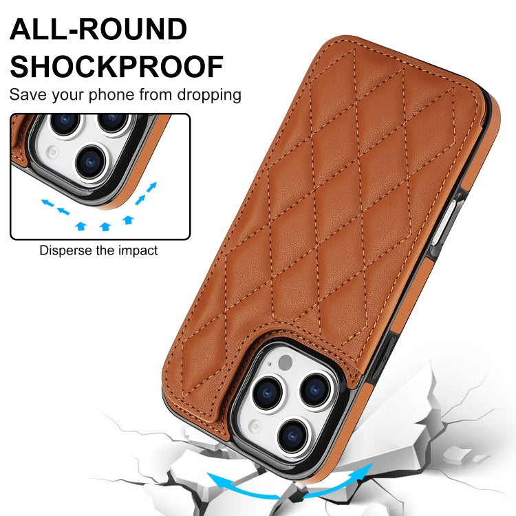 For iPhone 16 Pro Double Buckle Rhombic PU Leather Phone Case(Brown) - iPhone 16 Pro Cases by buy2fix | Online Shopping UK | buy2fix