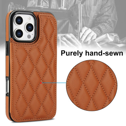 For iPhone 16 Pro Double Buckle Rhombic PU Leather Phone Case(Brown) - iPhone 16 Pro Cases by buy2fix | Online Shopping UK | buy2fix