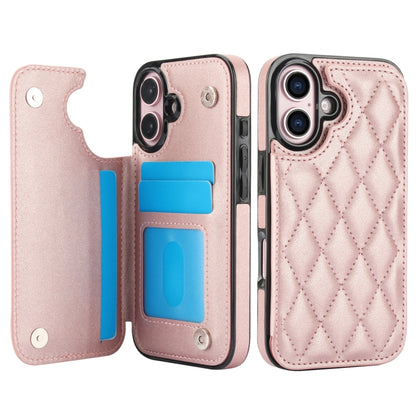 For iPhone 16 Double Buckle Rhombic PU Leather Phone Case(Rose Gold) - iPhone 16 Cases by buy2fix | Online Shopping UK | buy2fix