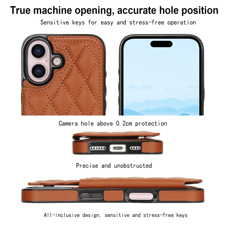 For iPhone 16 Double Buckle Rhombic PU Leather Phone Case(Brown) - iPhone 16 Cases by buy2fix | Online Shopping UK | buy2fix