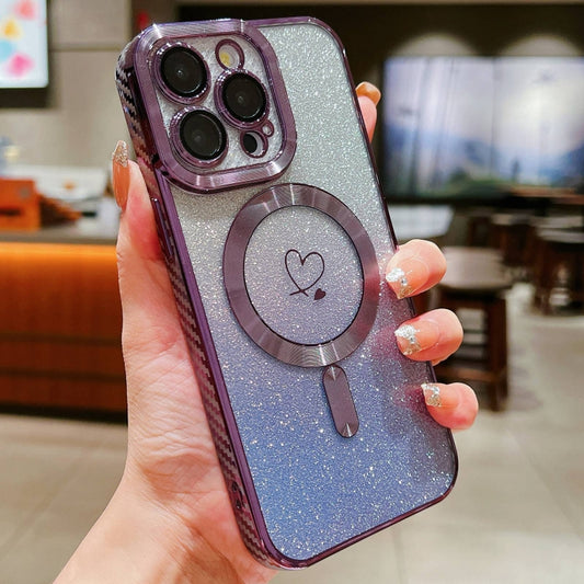 For iPhone 11 Pro Max Loves Gradient Glitter Carbon Fiber Magsafe TPU Phone Case(Purple) - iPhone 11 Pro Max Cases by buy2fix | Online Shopping UK | buy2fix