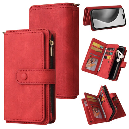 For iPhone 16 Pro Max Skin Feel Multi Card Slots Zipper Wallet Leather Phone Case(Red) - iPhone 16 Pro Max Cases by buy2fix | Online Shopping UK | buy2fix