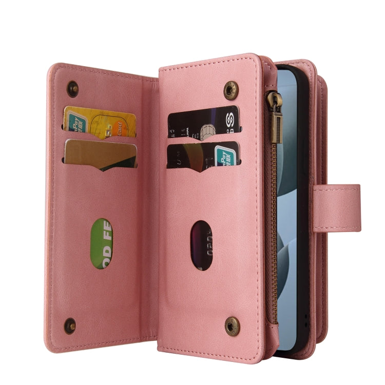 For Redmi K70 Skin Feel Multi Card Slots Zipper Wallet Leather Phone Case(Pink) - K70 Cases by buy2fix | Online Shopping UK | buy2fix