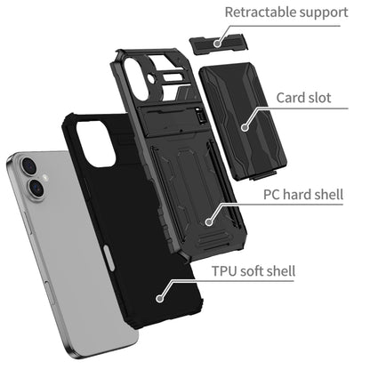 For iPhone 16 Kickstand Armor Card Wallet Phone Case(Black) - iPhone 16 Cases by buy2fix | Online Shopping UK | buy2fix