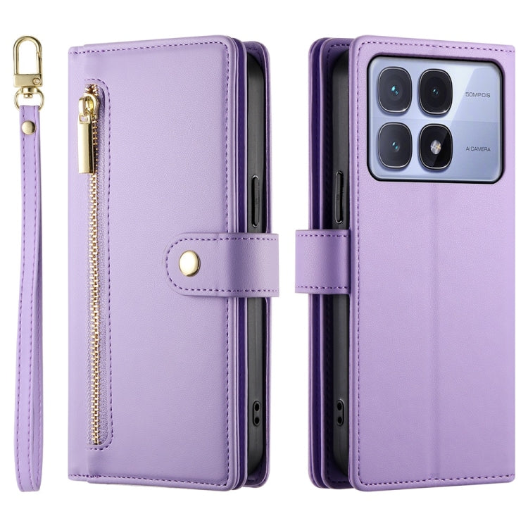 For Redmi K70 Ultra Nine Card-slot Zipper Wallet Bag Leather Phone Case(Purple) - Xiaomi Cases by buy2fix | Online Shopping UK | buy2fix