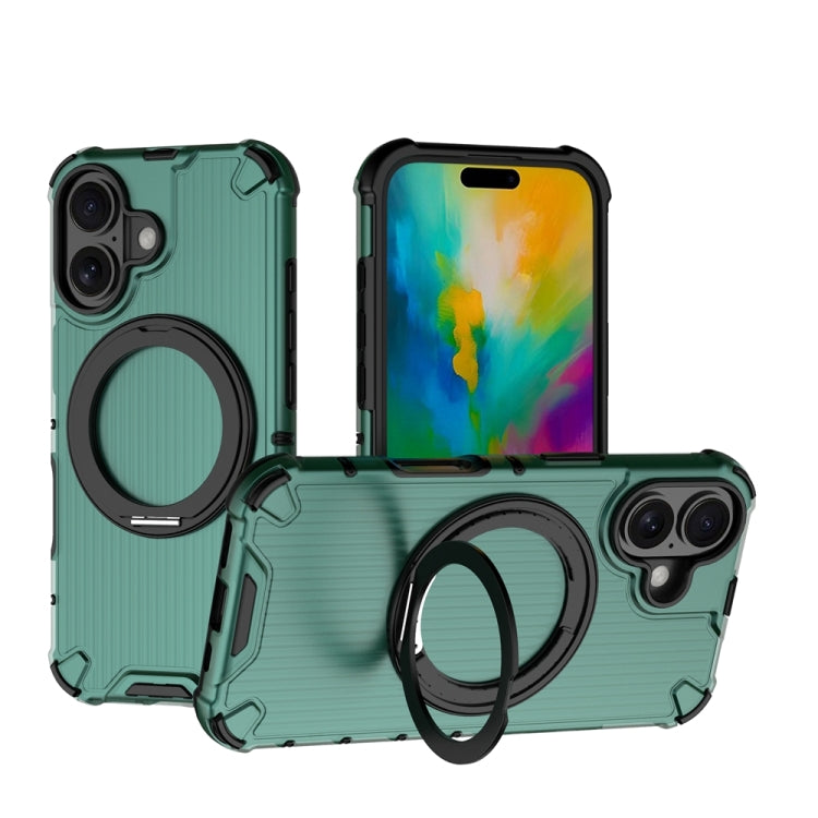 For iPhone 16 Grating 360 Degree Rotating Holder Shockproof Phone Case(Green) - iPhone 16 Cases by buy2fix | Online Shopping UK | buy2fix