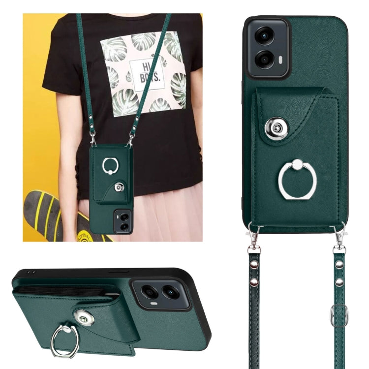 For Motorola Moto G 5G 2024 Organ Card Bag Ring Holder Phone Case with Long Lanyard(Green) - Motorola Cases by buy2fix | Online Shopping UK | buy2fix