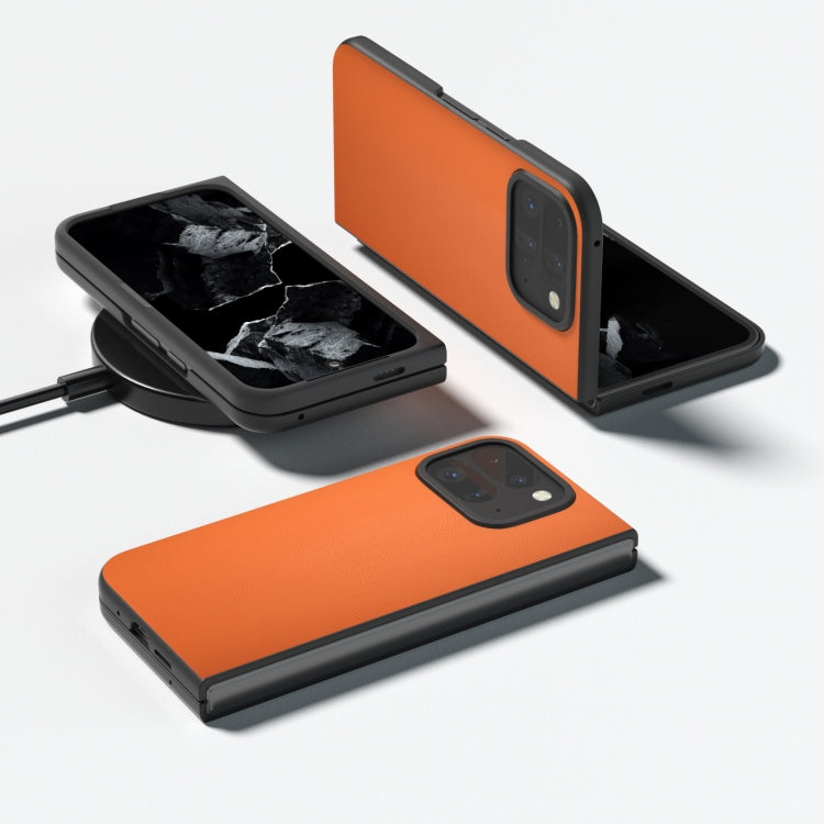 For Google Pixel 9 Pro Fold PU Leather Black Frame Full Coverage Phone Case(Orange) - Google Cases by buy2fix | Online Shopping UK | buy2fix