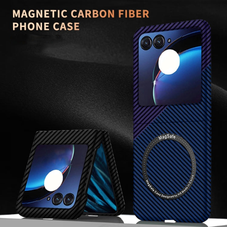 For Motorola Razr 50 Carbon Fiber Texture MagSafe Magnetic Phone Case(Blue Purple) - Motorola Cases by buy2fix | Online Shopping UK | buy2fix