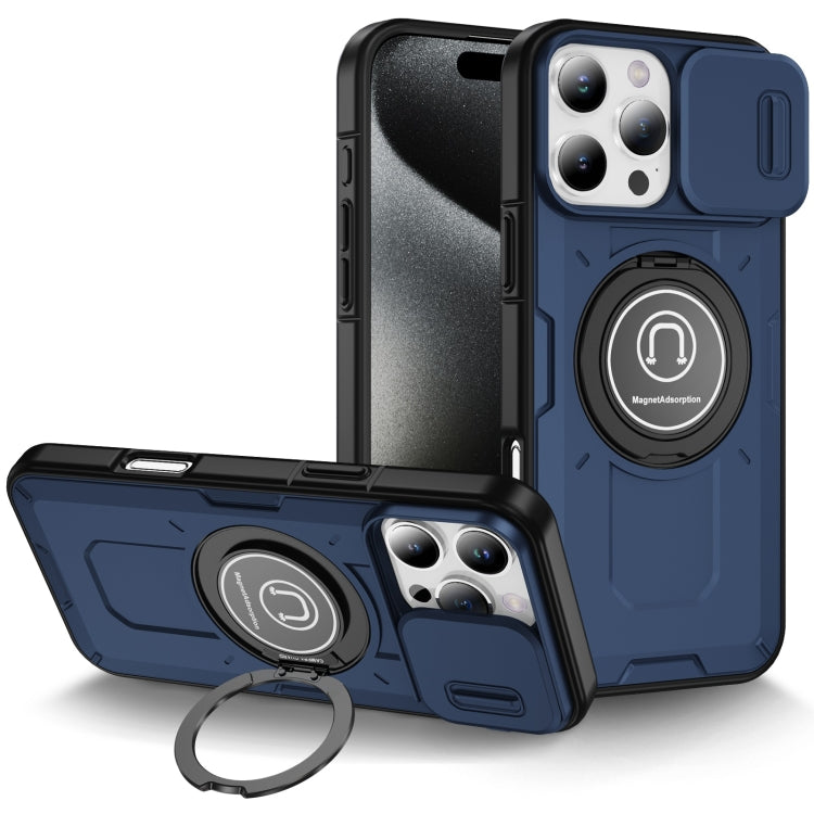 For iPhone 16 Pro Sliding Camshield TPU Hybrid PC Magnetic Holder Phone Case(Dark Blue) - iPhone 16 Pro Cases by buy2fix | Online Shopping UK | buy2fix