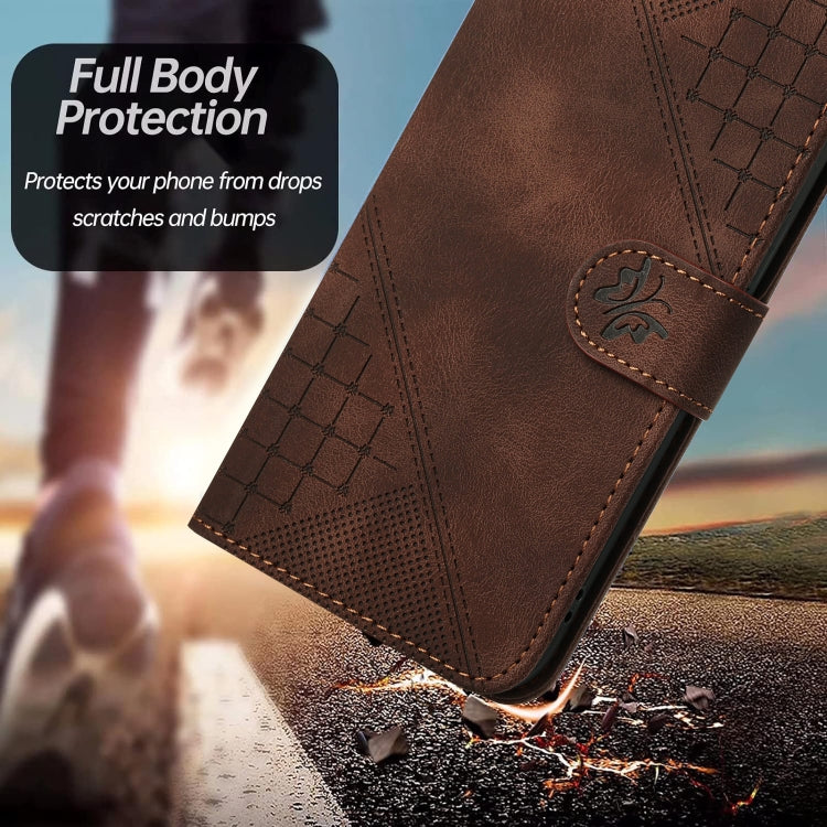 For iPhone 16 Pro Max YX0080 Grid Butterfly Embossed Pattern Flip Leather Phone Case with Lanyard(Coffee) - iPhone 16 Pro Max Cases by buy2fix | Online Shopping UK | buy2fix