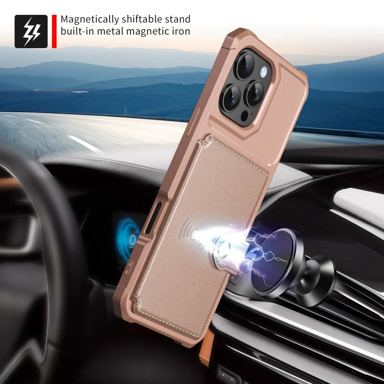 For iPhone 16 Pro Max Magnetic Wallet Card Bag Leather Phone Case(Rose Gold) - iPhone 16 Pro Max Cases by buy2fix | Online Shopping UK | buy2fix