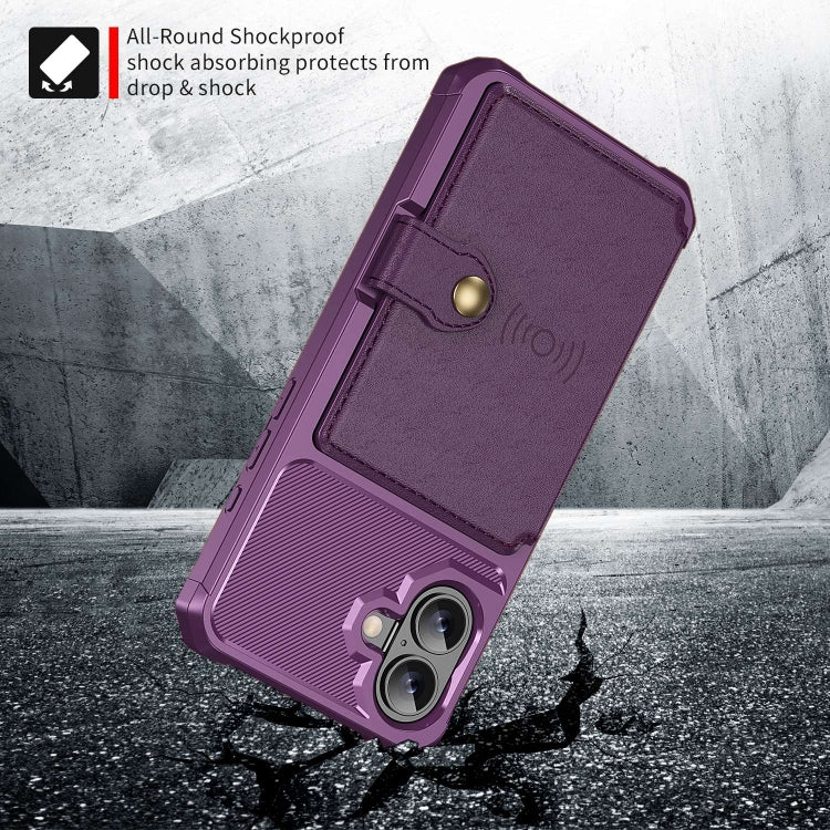 For iPhone 16 Magnetic Wallet Card Bag Leather Phone Case(Purple) - iPhone 16 Cases by buy2fix | Online Shopping UK | buy2fix