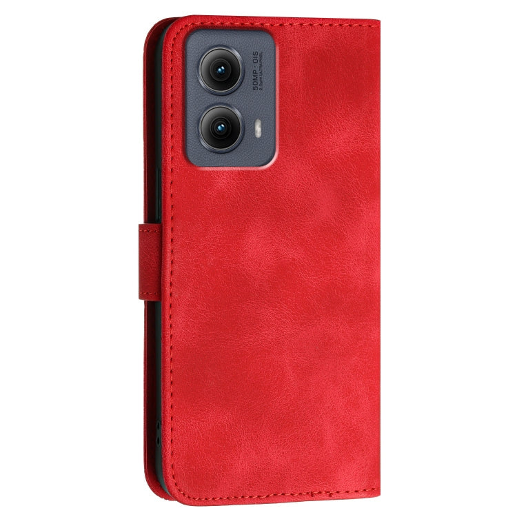 For Motorola Edge 2024 5G Global YX0080 Grid Butterfly Embossed Pattern Flip Leather Phone Case with Lanyard(Red) - Motorola Cases by buy2fix | Online Shopping UK | buy2fix