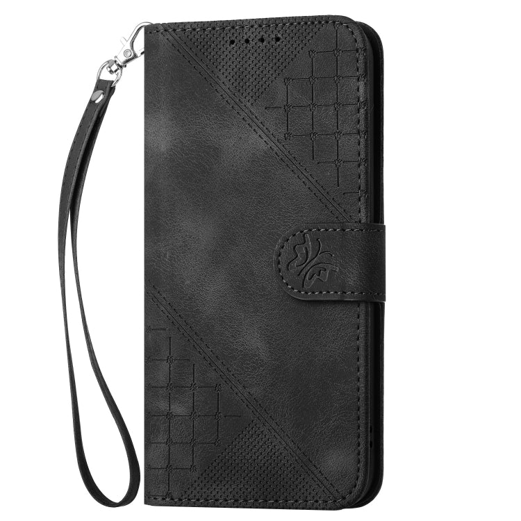 For Motorola Moto G Power 5G 2024 YX0080 Grid Butterfly Embossed Pattern Flip Leather Phone Case with Lanyard(Black) - Motorola Cases by buy2fix | Online Shopping UK | buy2fix