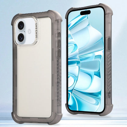 For iPhone 16 Transparent Matte TPU Hybrid PC 3-in-1 Phone Case(Grey) - iPhone 16 Cases by buy2fix | Online Shopping UK | buy2fix