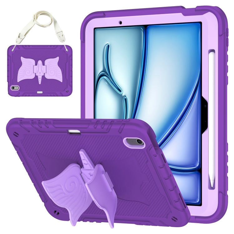 For iPad Air 11 2024 Kickstand PC Hybrid Silicone Tablet Case with Strap(Purple) - iPad Air 11 2024 Cases by buy2fix | Online Shopping UK | buy2fix