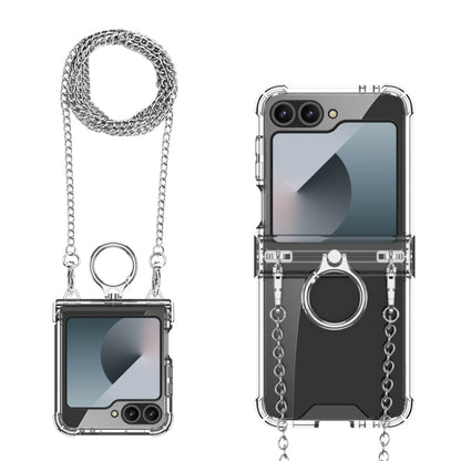 For Samsung Galaxy Z Flip6 GKK Clear Airbag Hinge Full Coverage Phone Case with Ring / Metal Chain(Silver) - Galaxy Z Flip6 5G Cases by GKK | Online Shopping UK | buy2fix