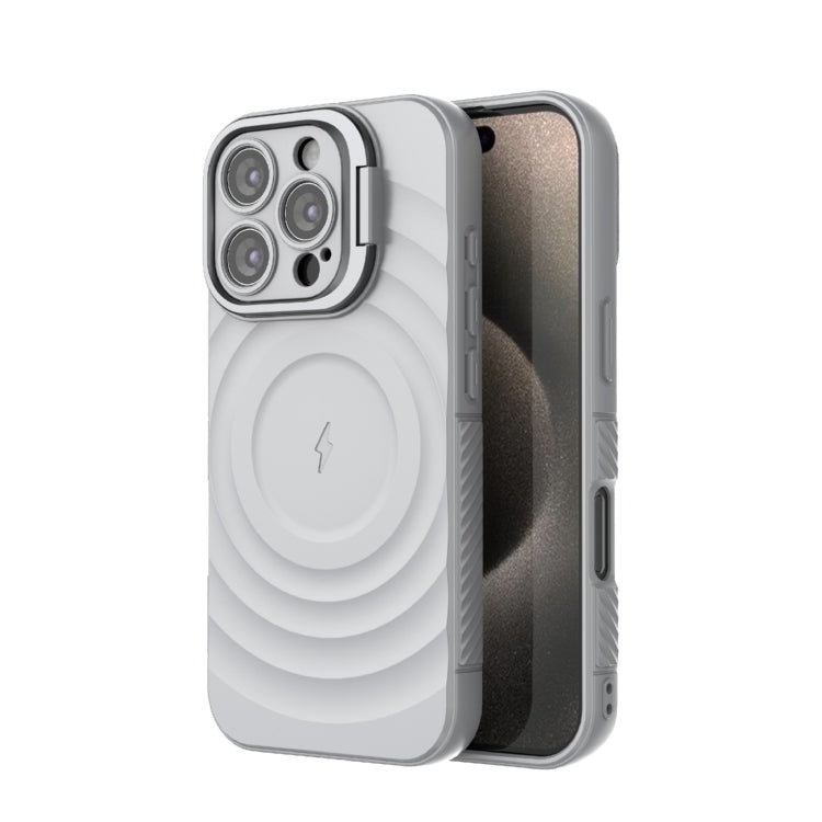 For iPhone 16 Pro Lens Frame Bracket Corrugated MagSafe Phone Case(Grey) - iPhone 16 Pro Cases by buy2fix | Online Shopping UK | buy2fix