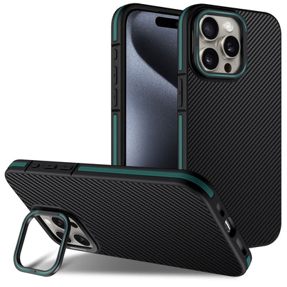 For iPhone 16 Pro Carbon Fiber Texture Lens Holder TPU Phone Case(Green) - iPhone 16 Pro Cases by buy2fix | Online Shopping UK | buy2fix