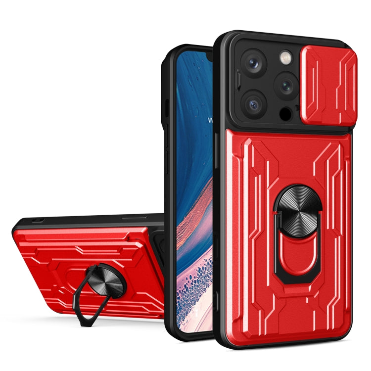 For iPhone 16 Pro Sliding Camshield TPU+PC Phone Case with Card Slot(Red) - iPhone 16 Pro Cases by buy2fix | Online Shopping UK | buy2fix