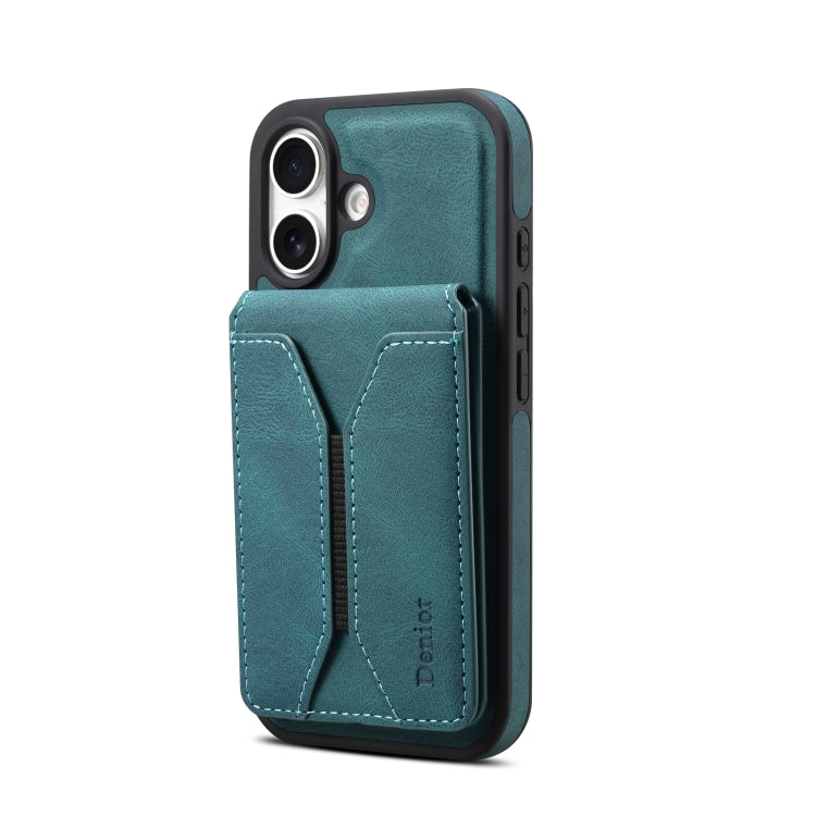 For iPhone 16 Denior D18 Skin Feel Rotating Holder MagSafe Detachable Card Slot Phone Case(Blue) - iPhone 16 Cases by Denior | Online Shopping UK | buy2fix