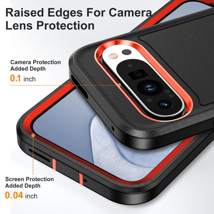 For Google Pixel 9 Pro Rugged PC + Silicone Phone Case with Holder(Black+Orange) - Google Cases by buy2fix | Online Shopping UK | buy2fix