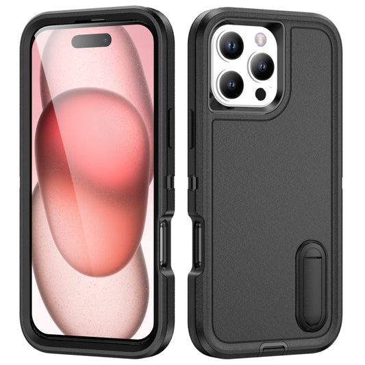 For iPhone 16 Pro Max Rugged PC + Silicone Phone Case with Holder(Black) - iPhone 16 Pro Max Cases by buy2fix | Online Shopping UK | buy2fix