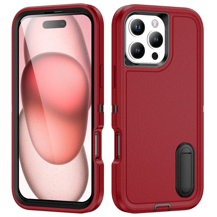 For iPhone 16 Pro Max Rugged PC + Silicone Phone Case with Holder(Red+Black) - iPhone 16 Pro Max Cases by buy2fix | Online Shopping UK | buy2fix