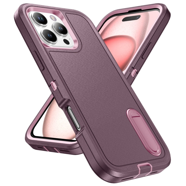 For iPhone 16 Pro Rugged PC + Silicone Phone Case with Holder(Purple+Pink) - iPhone 16 Pro Cases by buy2fix | Online Shopping UK | buy2fix