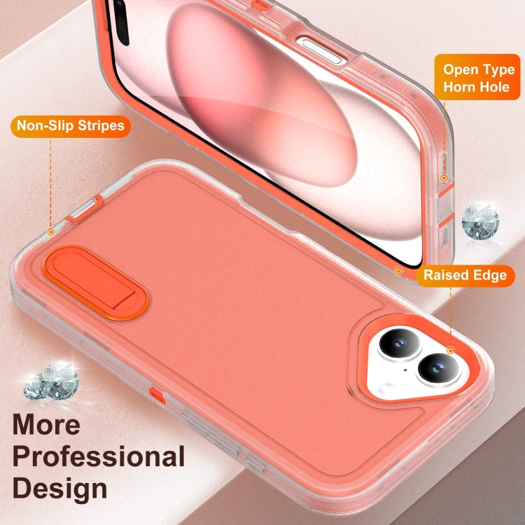 For iPhone 16 Rugged PC + Silicone Phone Case with Holder(Transparent+Orange) - iPhone 16 Cases by buy2fix | Online Shopping UK | buy2fix