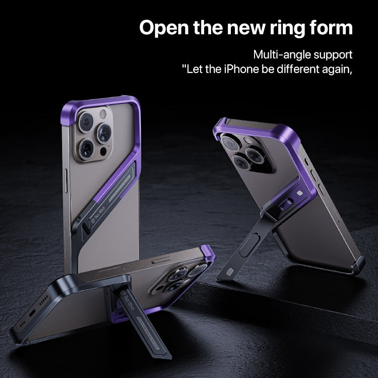 For iPhone 16 Pro S-shaped Stand Frameless Metal Phone Case(Black Purple) - iPhone 16 Pro Cases by buy2fix | Online Shopping UK | buy2fix