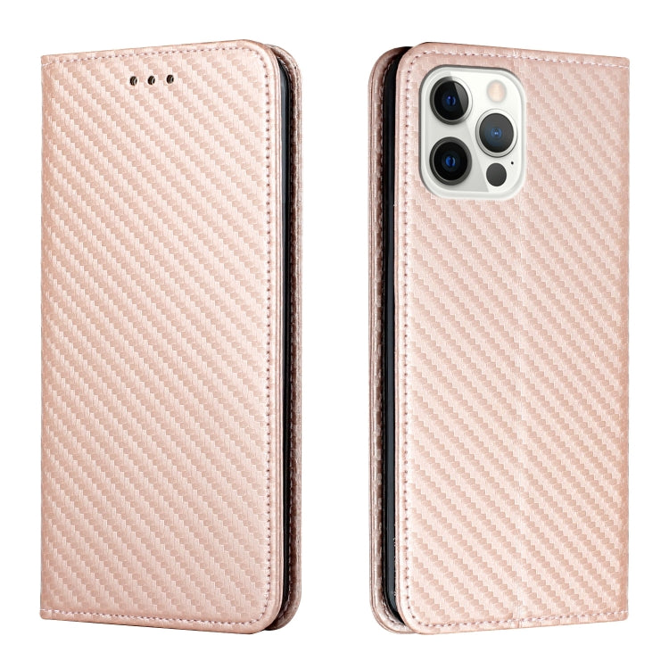 For iPhone 16 Pro Max Carbon Fiber Texture Magnetic Flip Leather Phone Case(Rose Gold) - iPhone 16 Pro Max Cases by buy2fix | Online Shopping UK | buy2fix