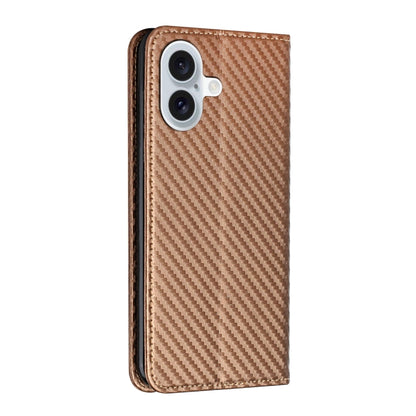 For iPhone 16 Carbon Fiber Texture Magnetic Flip Leather Phone Case(Brown) - iPhone 16 Cases by buy2fix | Online Shopping UK | buy2fix