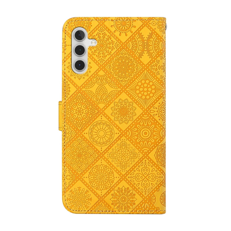 For Samsung Galaxy S25 5G Ethnic Style Embossed Pattern Leather Phone Case(Yellow) - Galaxy S25 5G Cases by buy2fix | Online Shopping UK | buy2fix