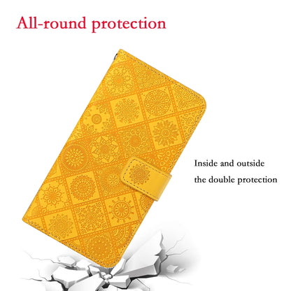 For Samsung Galaxy S25 5G Ethnic Style Embossed Pattern Leather Phone Case(Yellow) - Galaxy S25 5G Cases by buy2fix | Online Shopping UK | buy2fix