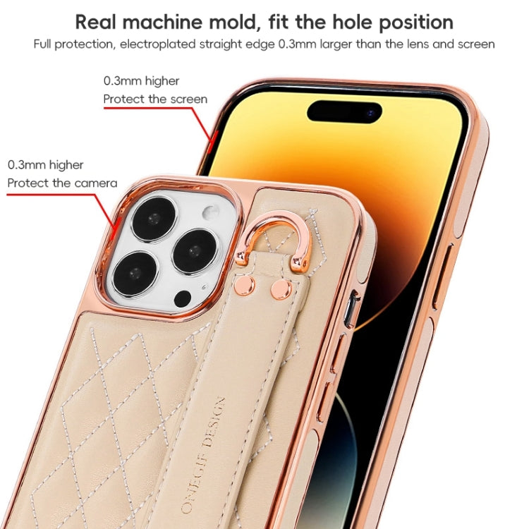 For iPhone 15 Pro Max VIETAO Rhombic Texture Wristband PU Phone Case(Brown) - iPhone 15 Pro Max Cases by VIETAO | Online Shopping UK | buy2fix