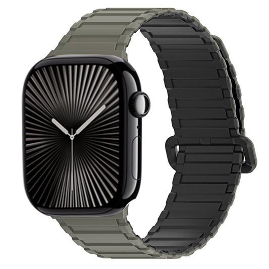 For Apple Watch Series 10 46mm DUX DUCIS KJ Series Magnetic Buckle Silicone Watch Band(Black Green) - Watch Bands by DUX DUCIS | Online Shopping UK | buy2fix