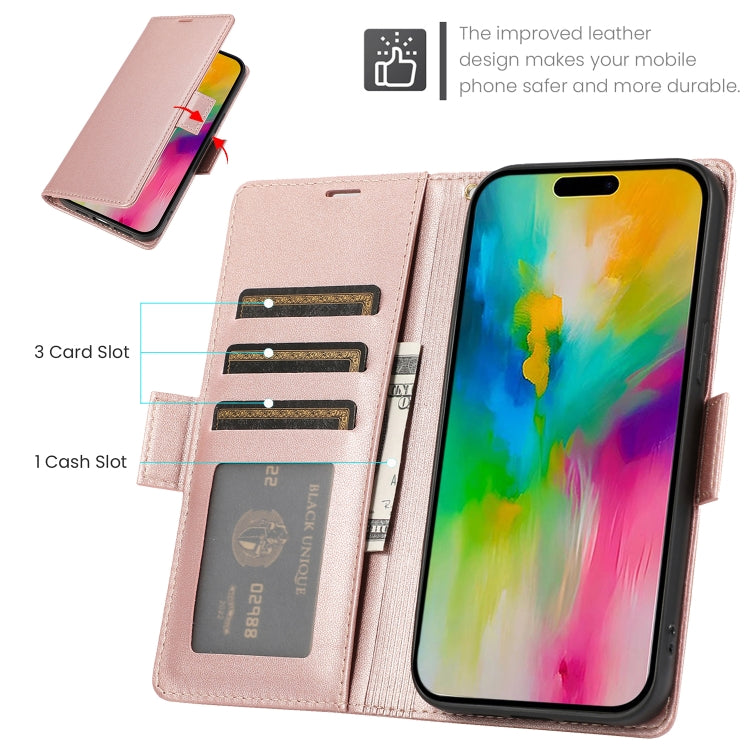 For iPhone 16 Pro Side Buckle RFID Anti-theft Leather Phone Case(Rose Gold) - iPhone 16 Pro Cases by buy2fix | Online Shopping UK | buy2fix