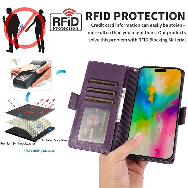 For iPhone 16 Pro Side Buckle RFID Anti-theft Leather Phone Case(Dark Purple) - iPhone 16 Pro Cases by buy2fix | Online Shopping UK | buy2fix