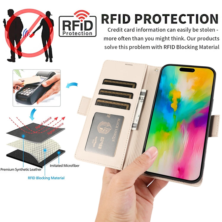 For iPhone 16 Pro Max Side Buckle RFID Anti-theft Leather Phone Case(Apricot) - iPhone 16 Pro Max Cases by buy2fix | Online Shopping UK | buy2fix