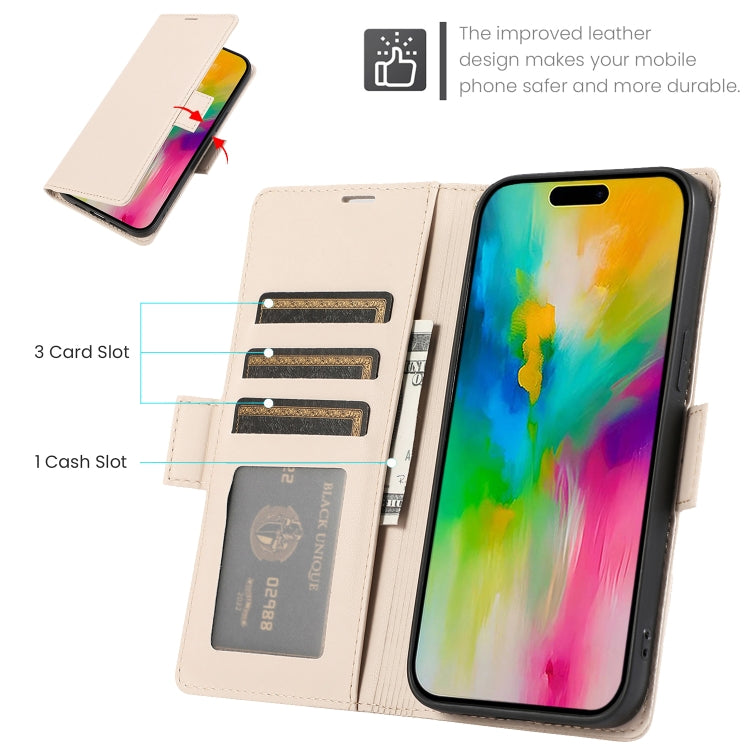 For iPhone 16 Pro Max Side Buckle RFID Anti-theft Leather Phone Case(Apricot) - iPhone 16 Pro Max Cases by buy2fix | Online Shopping UK | buy2fix